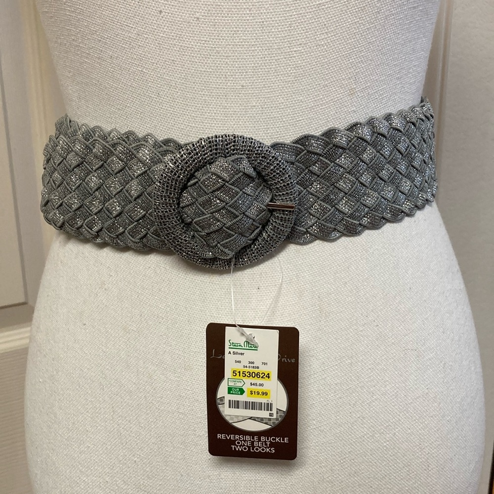 Vintage Lake Shore Drive Reversible Braided Stretchy Belt in Silver Grey Size M